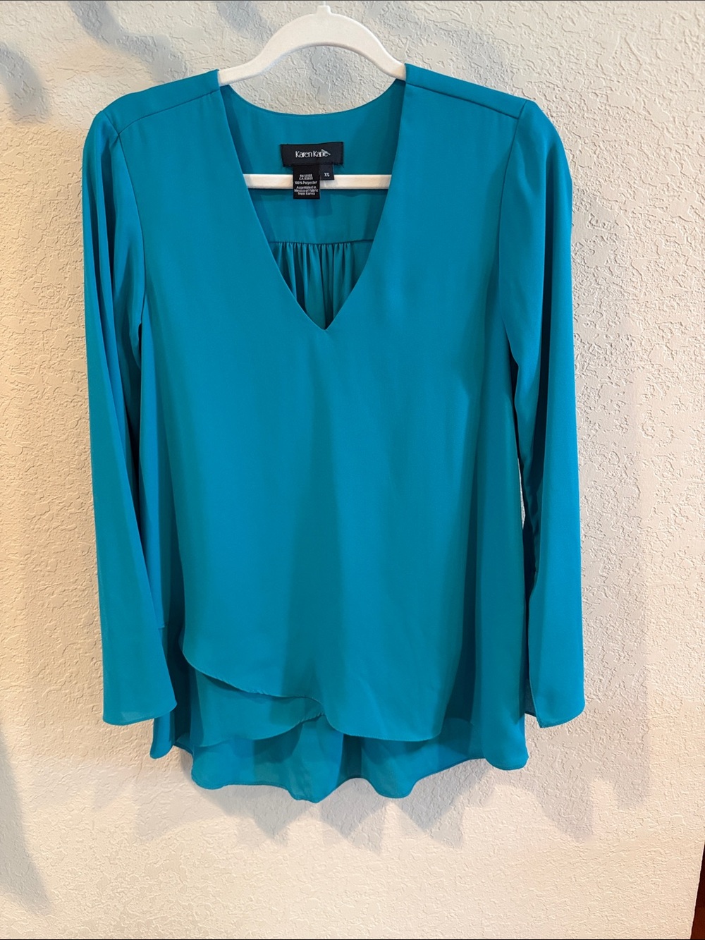 Karen Kane Teal V-Neck Long Sleeve Blouse Size XS